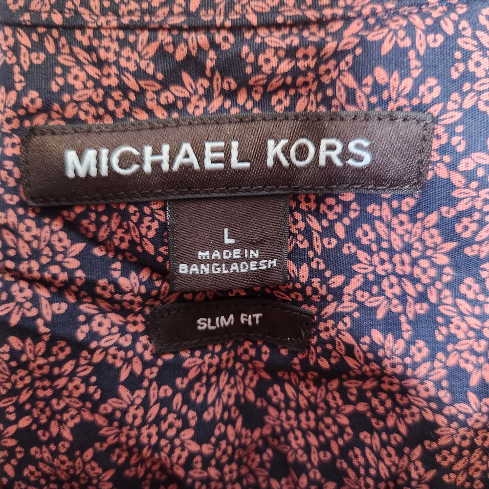 Michael Kors Burgundy & Black Floral Long Sleeved Mens Shirt Size Large - Picture 5 of 7